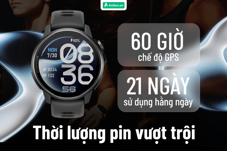 Đồng hồ Pace 4 Pro sở hữu viên pin bền bỉ, mang tới 21 ngày sử dụng ở chế độ hàng ngày