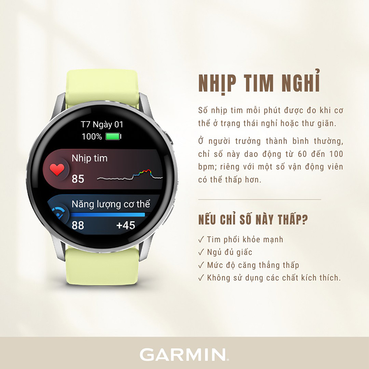 Nhịp tim nghỉ trên Garmin giúp đánh giá sức khỏe tim mạch và thể trạng tổng thể