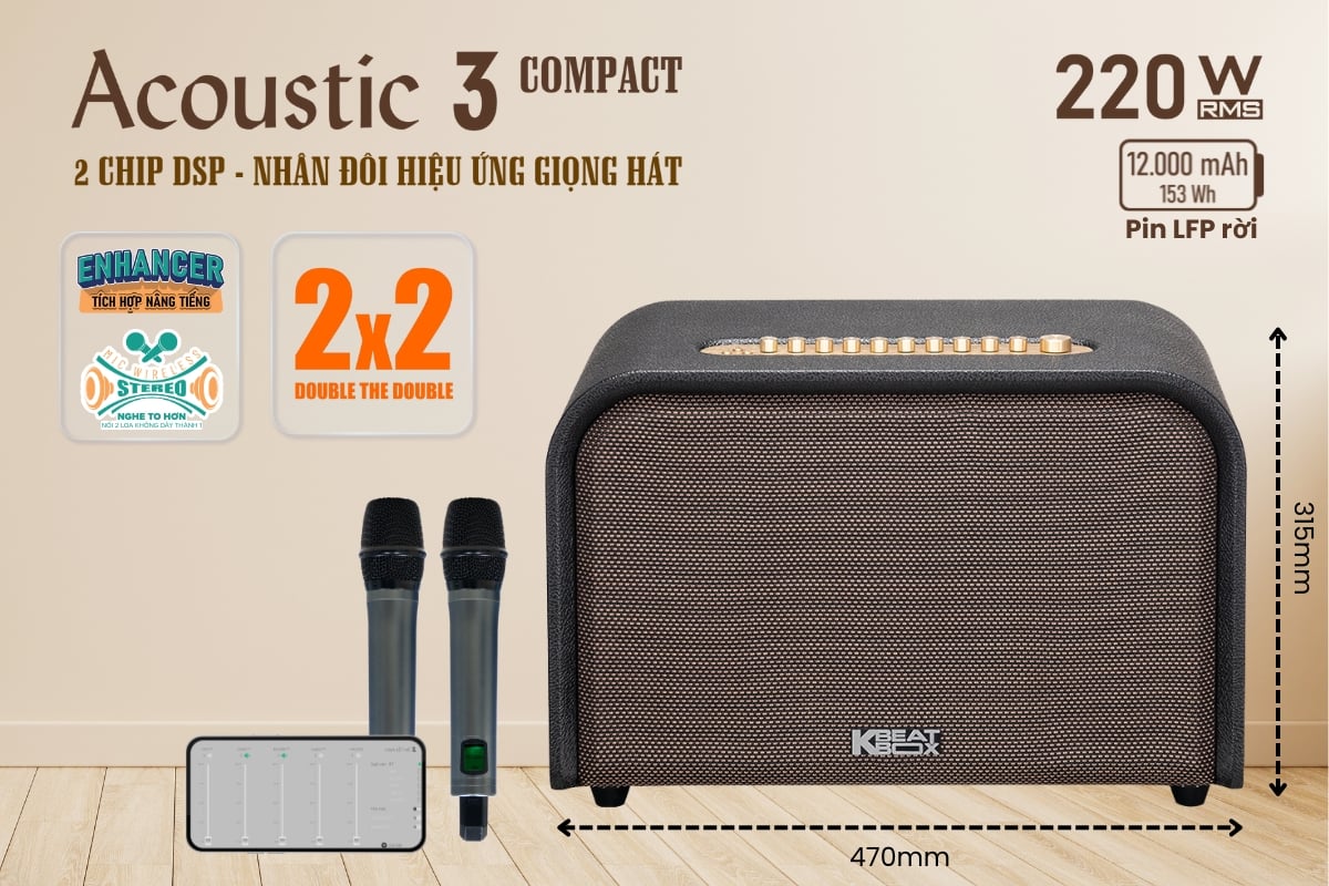 Công nghệ 2 chip DSP trên Acnos Acoustic 3 Compact giúp nhân đôi hiệu ứng giọng hát
