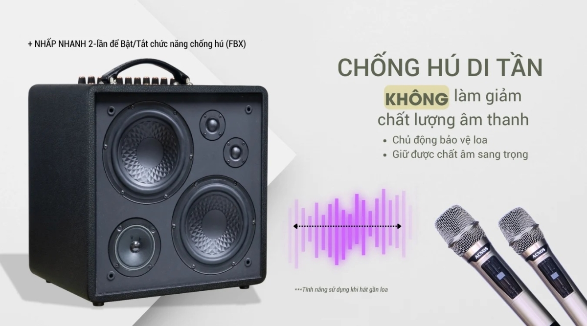 Loa karaoke QUAD 64 có tính năng chống hú di tần