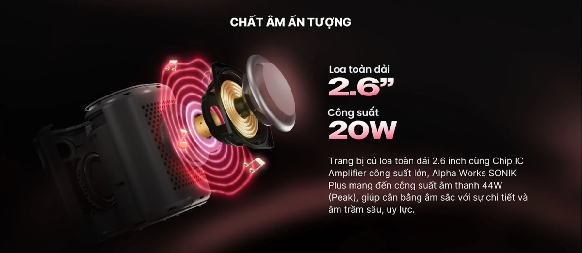 Loa bluetooth Alpha Works Sonik Plus công suất 44W, chất âm ấn tượng