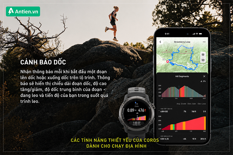 Nhận thông báo mỗi khi bắt đầu một đoạn lên dốc hoặc xuống dốc