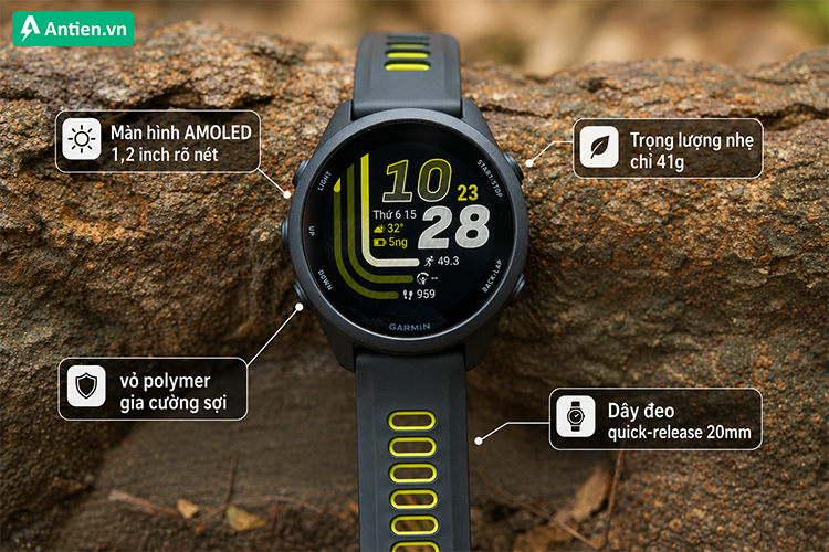 Forerunner 170 sở hữu thiết kế nổi bật với màn hình Amoled cùng bộ sưu tập màu sắc cá tính