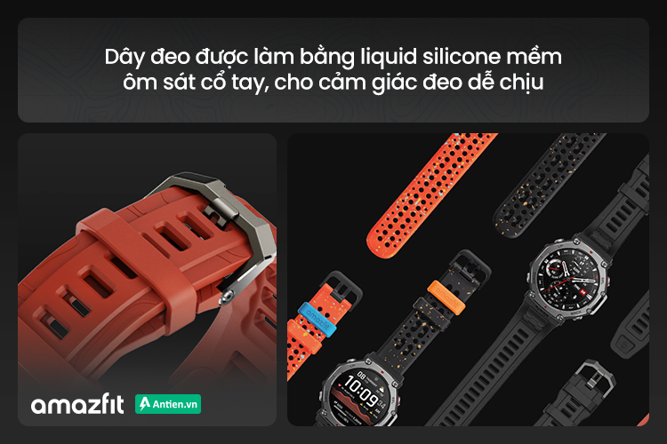 Dây đeo silicon mềm, thoáng khí, không gây khó chịu khi đeo cả ngày hay tập luyện