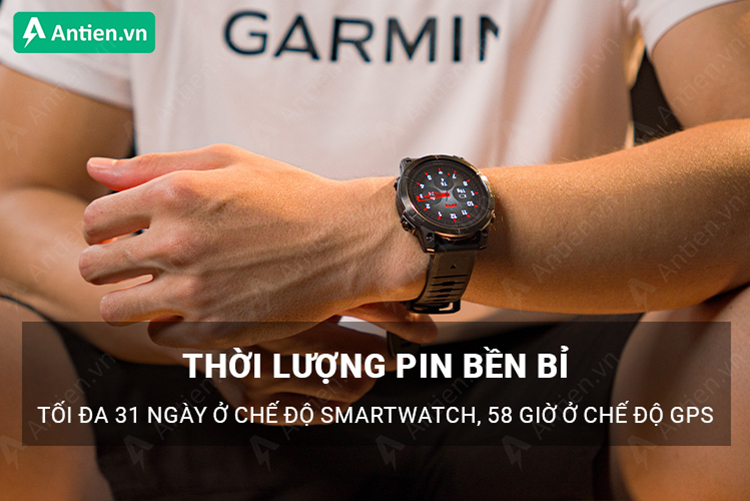 Garmin Epix Pro Gen 2 Sapphire 51mm cho thời lượng pin tối 31 ngày ở chế độ thông minh