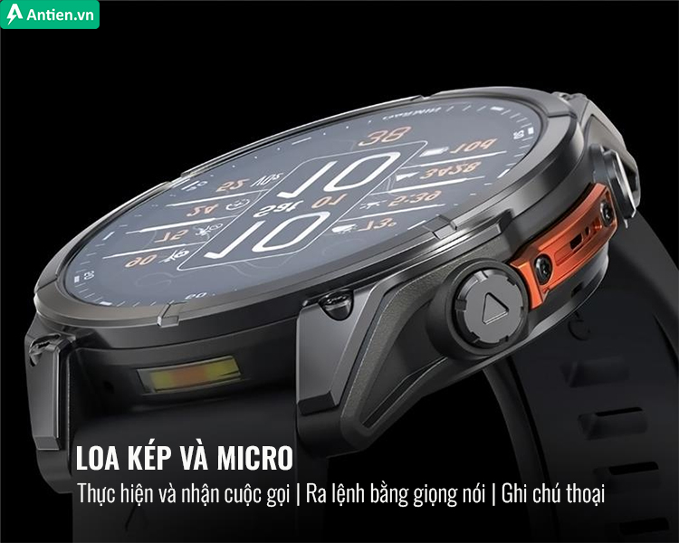 Với loa và micro kép, Fenix 8 hỗ trợ bạn giao tiếp tiện lợi ngay trên cổ tay