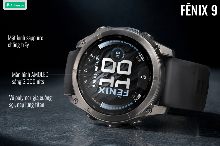 Fenix 9 nổi bật với màn hình AMOLED sáng gấp đôi (so với Fenix 8)