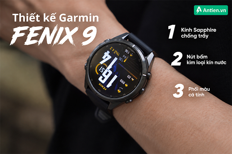 Fenix 9 sở hữu thiết kế mạnh mẽ, cứng cáp, chế tác cho mọi môi trường khắc nghiệt