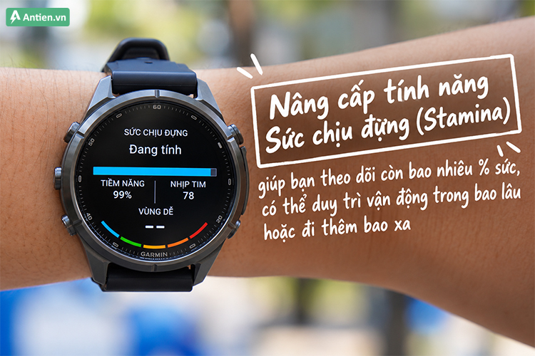 Trên Fenix 9 Pro nâng cấp tính năng stamina giúp bạn theo dõi sát sao hơn