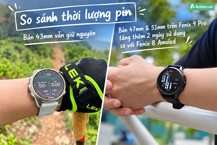 Cùng sở hữu viên pin khủng, nhưng trên Fenix 9 Pro thể hiện sự bền bỉ hơn
