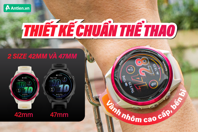 Forerunner 570 được trang bị viền Aluminum bền nhẹ và 2 kích thước lựa chọn