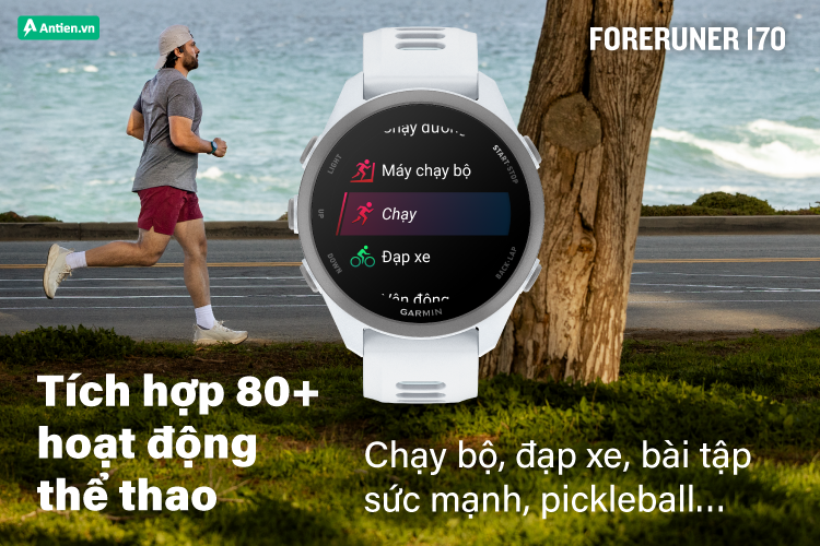Forerunner 170 tích hợp hơn 80 bộ môn, bao gồm cả bơi ngoài trời