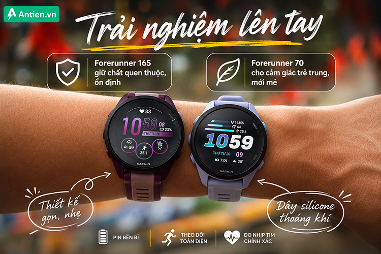 KHi lên tay, Forerunner 70 cho cảm giác mới mẻ còn Forerunner 165 giữ chất ổn định vốn có