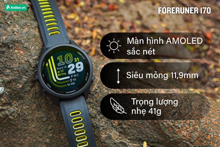 Forerunner 170 Music cho cảm giác đeo thoải mái với thiết kế gọn nhẹ