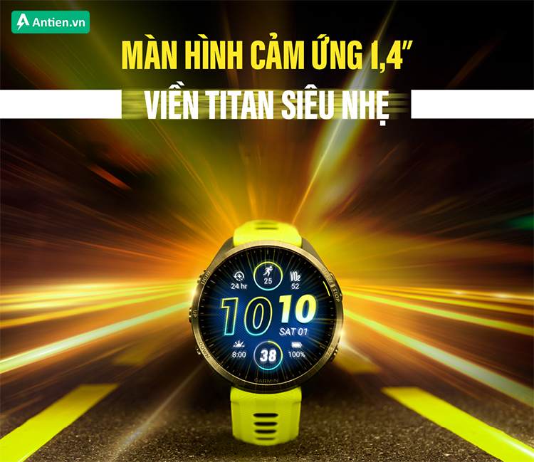 Forerunner 965 nổi bật với kết cấu chắc chắn, viền titan siêu bền, nhẹ