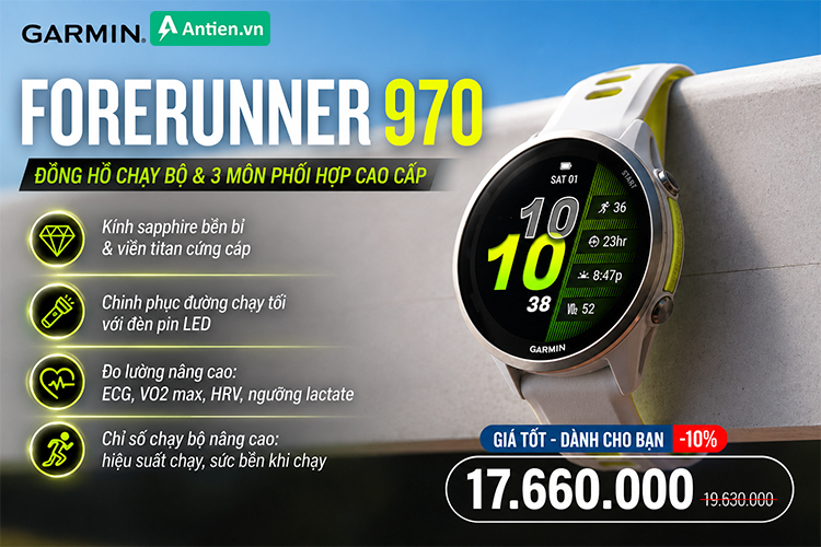 Forerunner 970 là đồng hồ chạy bộ và 3 môn phối hợp cao cấp nhất