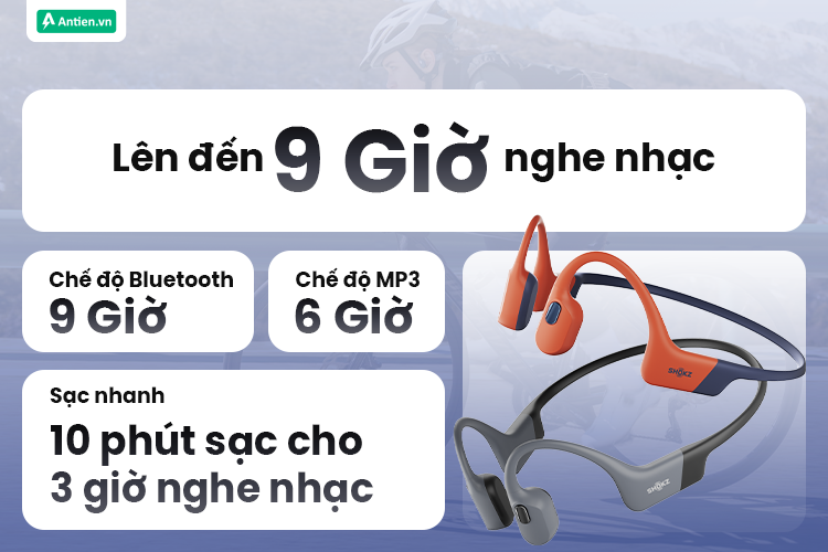 Thời lượng pin tới 9h kéo dài mọi trải nghiệm âm nhạc của bạn, cả dưới nước hay trên cạn