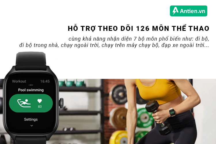 GTS 4 Mini có thể theo dõi hơn 120 bài tập khác nhau và khả năng nhận diện 7 bộ môn phổ biến