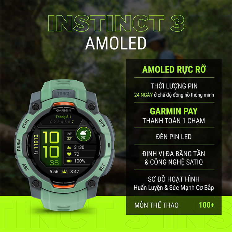 Trải nghiệm hiển thị đỉnh cao trên phiên bản Instinct 3 Amoled