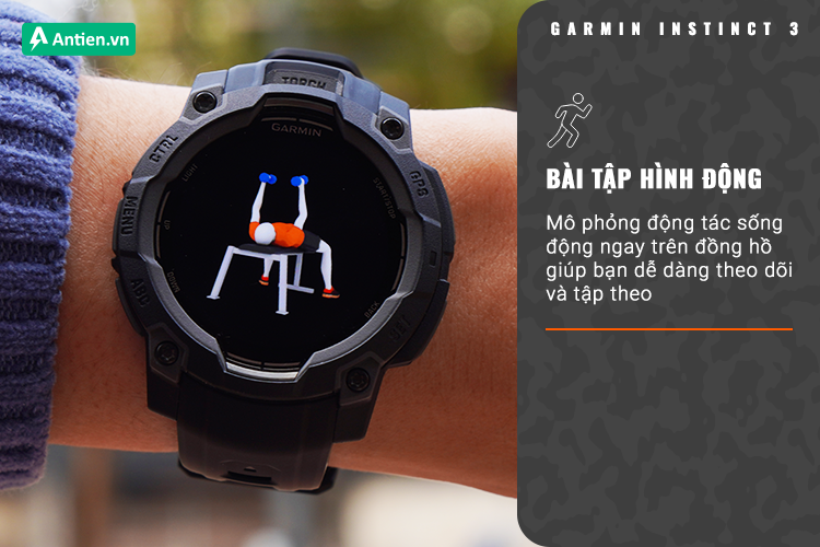 Instinct 3 sẽ mô phỏng sống động các động tác trên cổ tay và tập theo