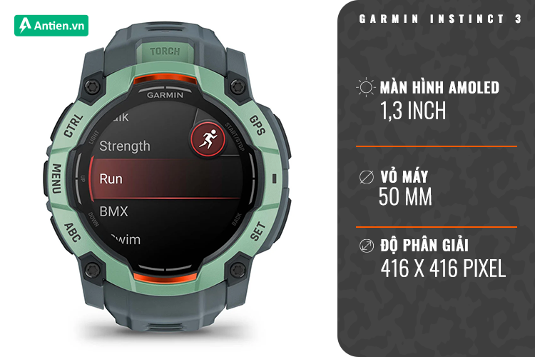 Instinct 3 - 50 mm, Amoled nổi bật với màn hình sống động 1,3 inch