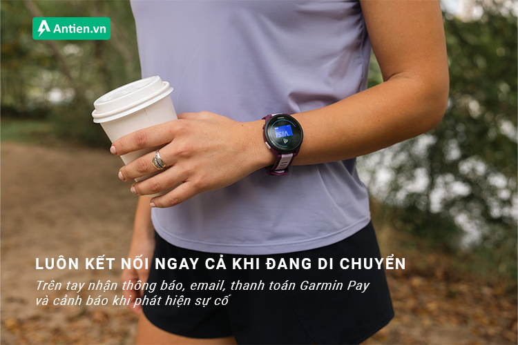 FR165 luôn bắt nhịp với cuộc sống năng động, nhận thông báo tin nhắn, email, cuộc gọi, Garmin Pay... ngay trên cổ tay