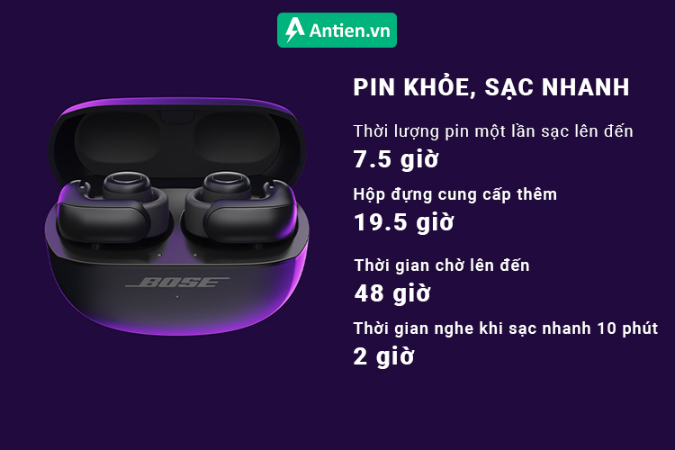 Thưởng thức âm nhạc lâu hơn với tuổi thọ pin khủng cùng tính năng sạc nhanh tiện lợi