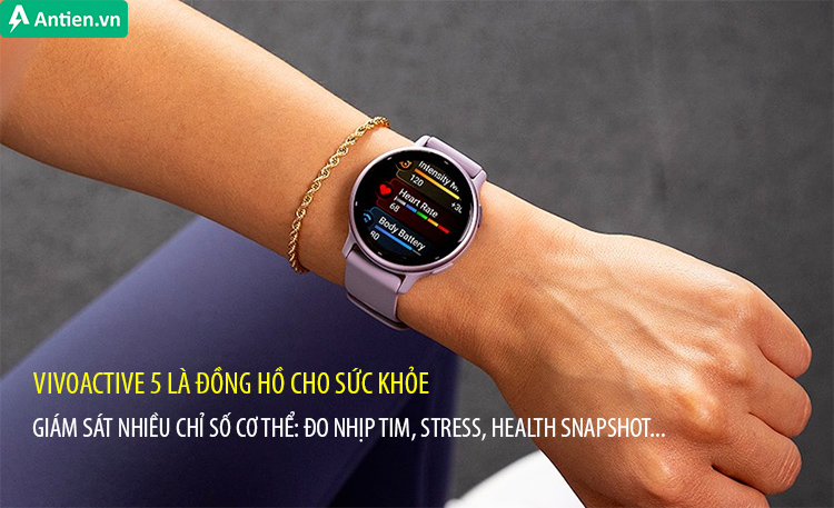 Vivoactive 5 nổi bật với nhiều tính năng sức khỏe chuyên sâu: đo nhịp tim, stress...