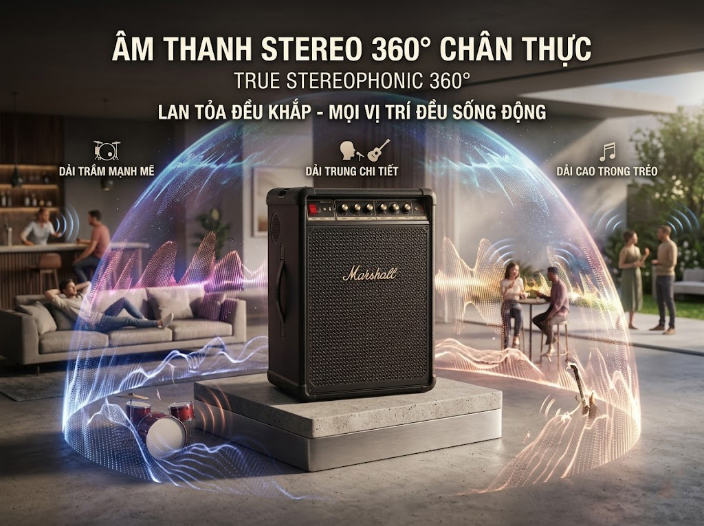 Loa Marshall Bromley 450 mang đến âm thanh stereophonic 360 độ sống động