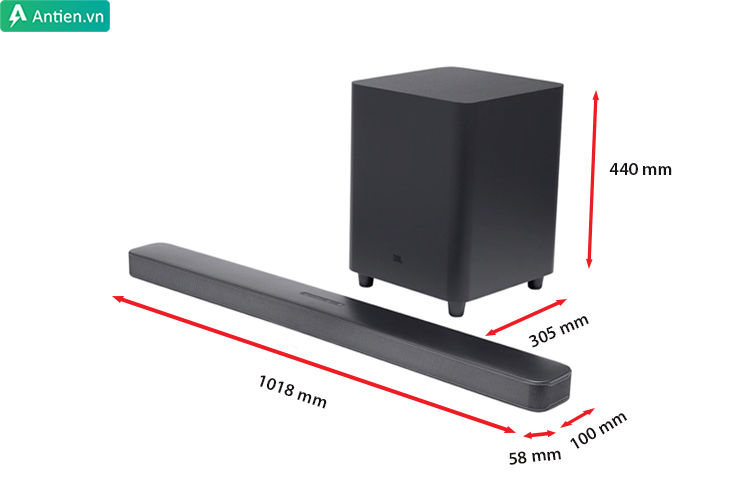 Loa Soundbar 5.1 được thiết kế gọn gàng với kiểu dáng sang trọng