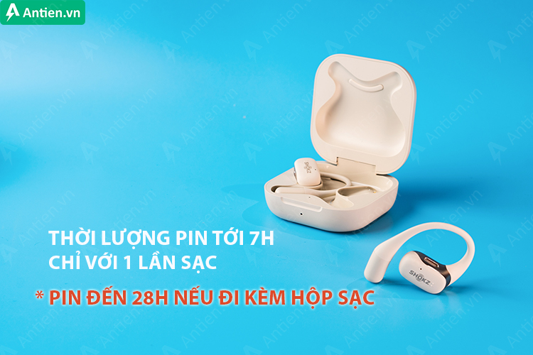 Kết hợp với hộp sạc, OpenFit cho thời lượng pin lên tới 28h sử dụng liên tục