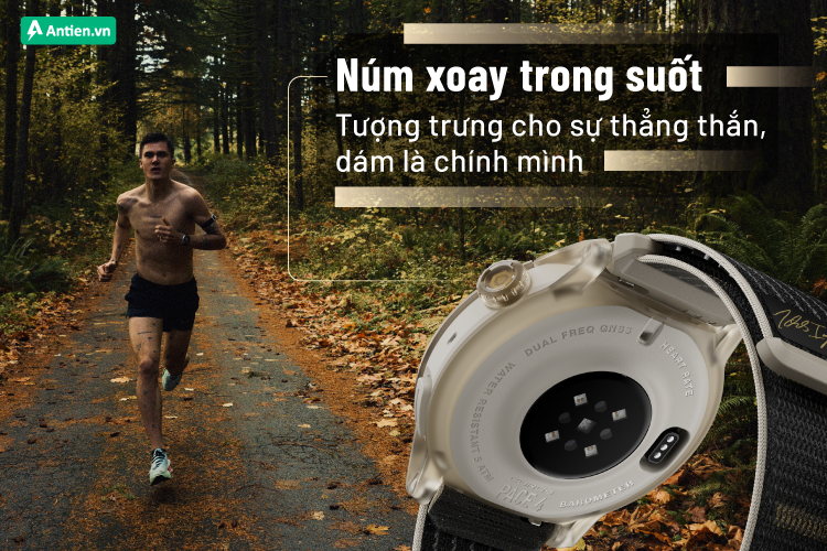 Núm xoay trong suốt độc quyền với điểm nhấn là chốt kim loại màu vàng giữa núm xoay.