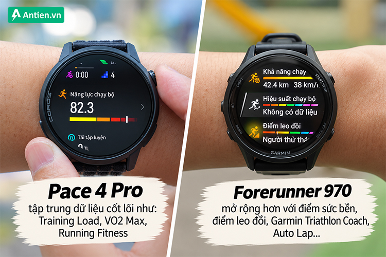 Cùng cung cấp tính năng chạy bộ nhưng Forerunner 970 mở rộng hơn bộ công cụ tập luyện chuyên sâu