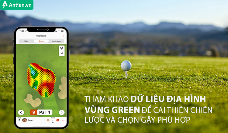 Dựa trên dữ liệu địa hình vùng Green để có chiến lược cú đánh và chọn gậy gôn phù hợp