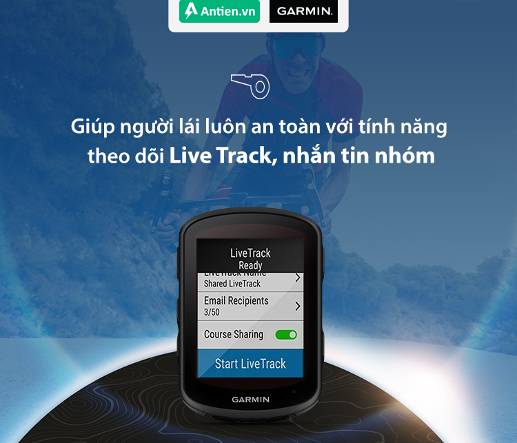 Các tính năng LiveTrack, nhắn tin nhóm được tích hợp trên Edge 540 Bundle giúp bạn không bị tách khỏi nhóm