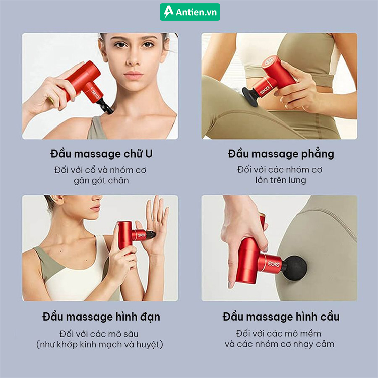Thiết bị massage cầm tay SKG F3-EN sở hữu 4 đầu massage phù hợp cho từng nhóm cơ