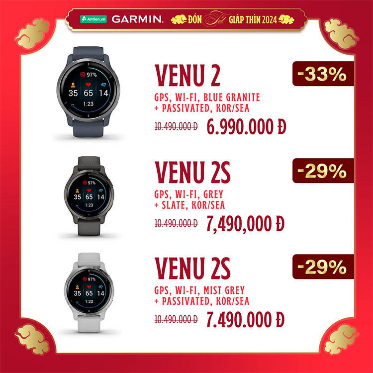 Chào xuân 2024, dòng Garmin Venu 2/2S có mức giảm tới 33%