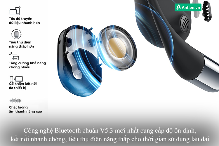 Trang bị công nghệ kết nối Bluetooth chuẩn V5.3 kết nối nhanh chóng, ổn định