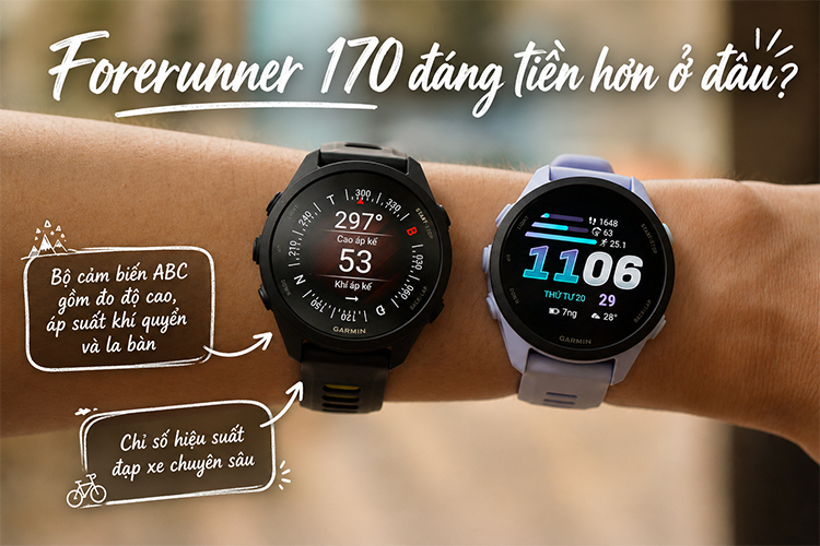 Forerunner 170 trang bị cảm biến ABC, hỗ trợ theo dõi dữ liệu ngoài trời tốt hơn