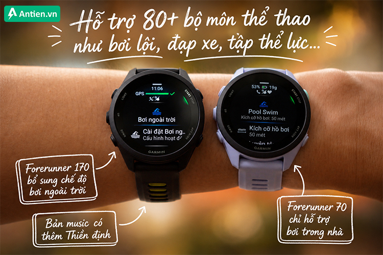Forerunner 170 nổi bật hơn khi hỗ trợ bơi lội ngoài trời