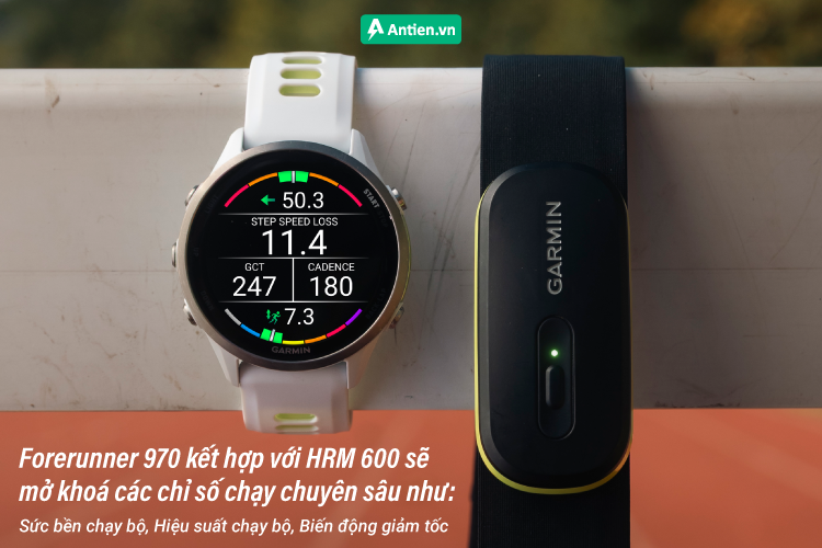 Forerunner 970 khi kết hợp với HRM 600 sẽ mở khoá những tính năng chạy bộ chuyên sâu