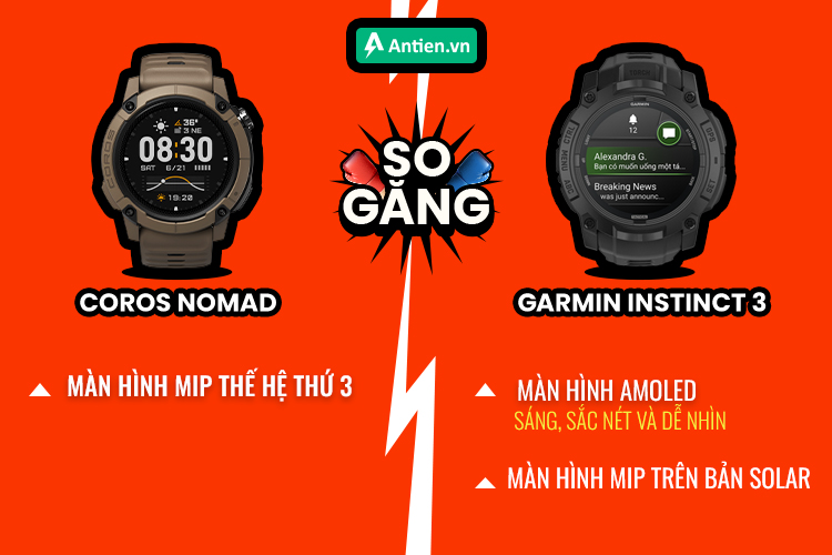 Bên cạnh màn hình MIP, Instinct 3 nổi bật với màn hình AMOLED hiển thị thông tin sắc nét