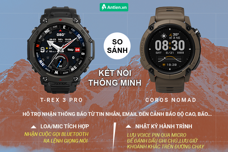 T-Rex 3 cho phép nhận cuộc gọi còn NOMAD lưu giữ hành trình sống động với tính năng "Nhật ký hành trình"