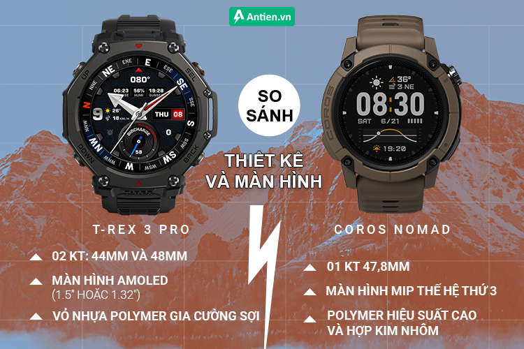 T-Rex 3 Pro nổi bật với màn hình Amoled, trong khi Nomad không kém cạnh với màn hình MIP thế hệ mới