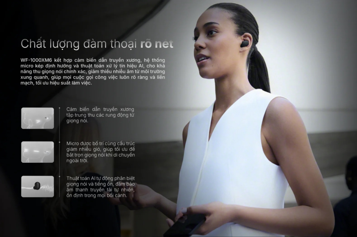Tai nghe Sony WF-1000XM6 cho chất lượng cuộc gọi rõ ràng vượt trội