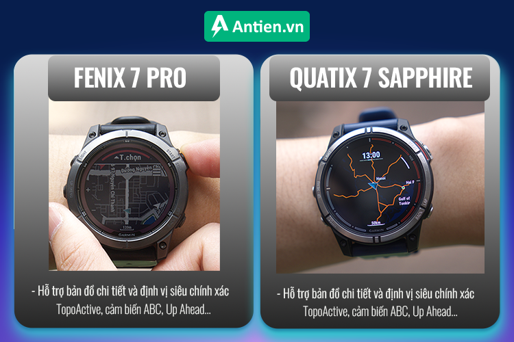 Với hệ thống định vị và bản đồ chi tiết, Fenix 7 Pro và Quatix 7 Sapphire lý tưởng cho người chạy trail, leo núi, khám phá