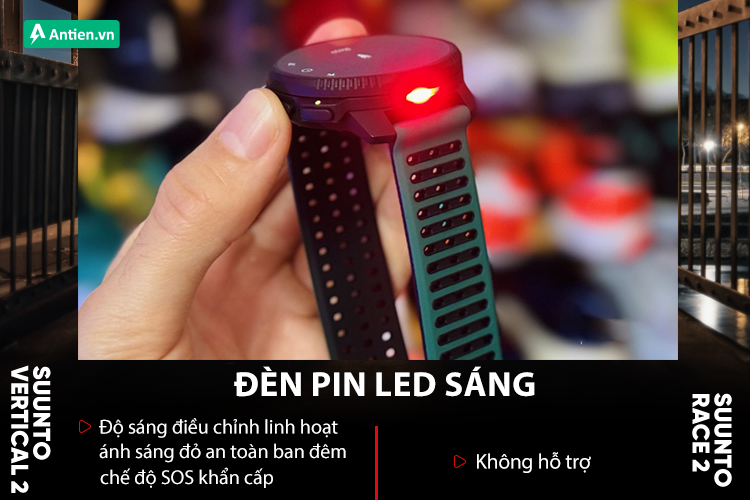 Đèn pin LED chỉ có trên Vertical 2, giúp đồng trail có thêm nhiều lựa chọn mới
