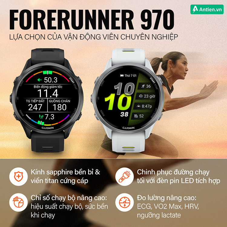 Forerunner 970 là lựa chọn của vận động viên chuyên nghiệp, cho hiệu suất đỉnh cao