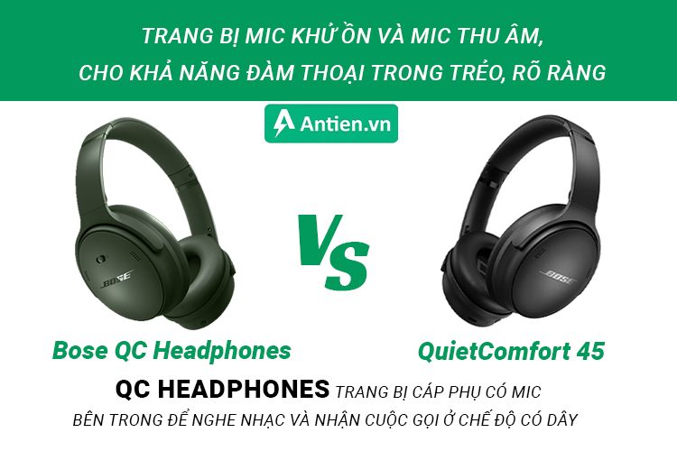 Tai nghe QC Headphones trang bị cap phụ có mic bên trong để nghe nhạc và nhận cuộc gọi ở chế độ có dây