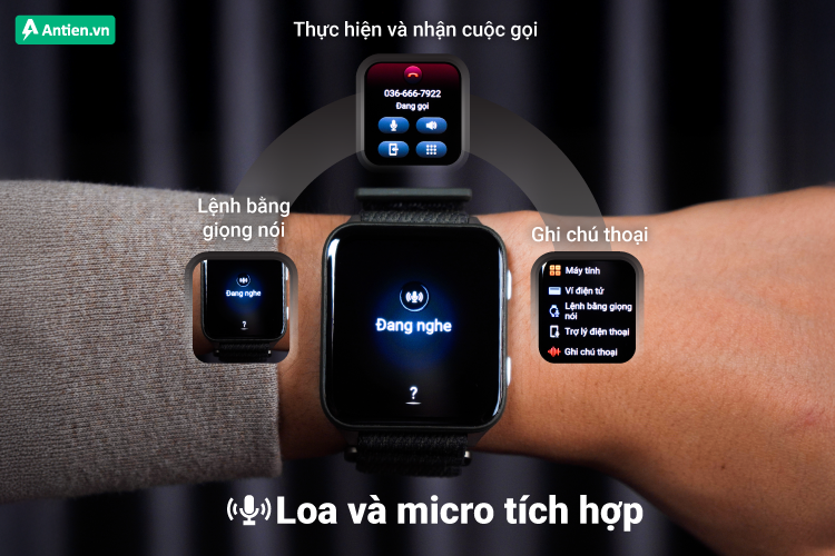 Loa và micro tích hợp giúp bạn thực hiện và nhận cuộc gọi ngay từ đồng hồ 